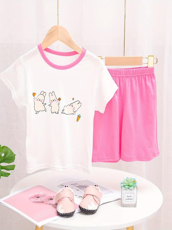 Girls Strawberry Graphic Pajama Set Crew Neck T Shirt & Shorts Loungewear