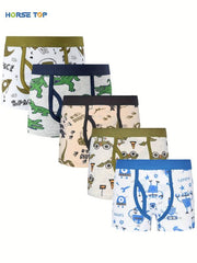 5pcs Boys Cartoon Pattern Cotton Boxers Elastic Underwears