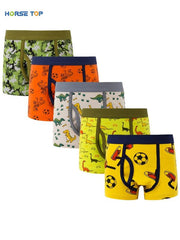 5pcs Boys Cartoon Pattern Cotton Boxers Elastic Underwears