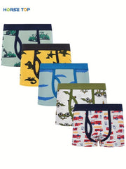 5pcs Boys Cartoon Pattern Cotton Boxers Elastic Underwears