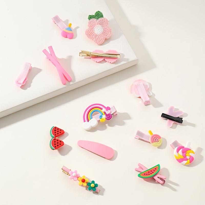 14pcs Kids Flower Candy Hair Clip Girls Hair Accessories Set