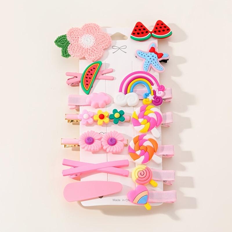14pcs Kids Flower Candy Hair Clip Girls Hair Accessories Set