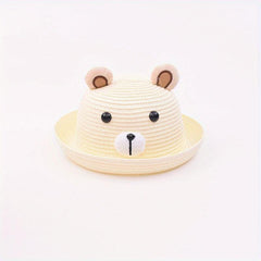 Girls Bear Straw Sun Hat Lightweight Sunscreen Breathable Cap