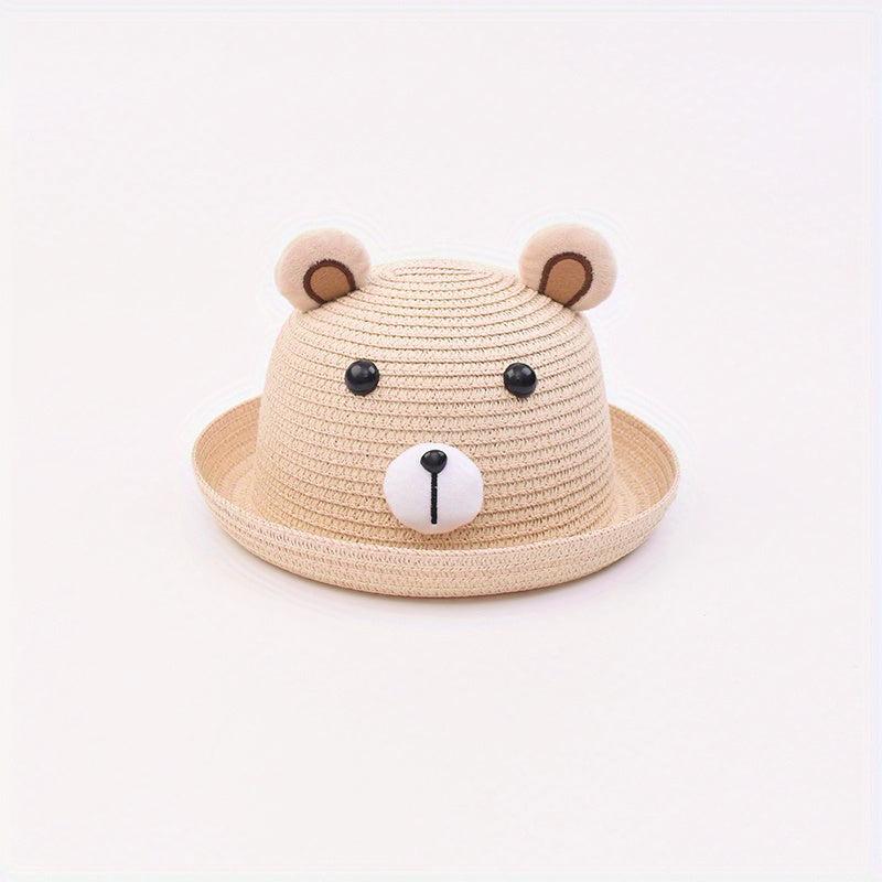 Girls Bear Straw Sun Hat Lightweight Sunscreen Breathable Cap