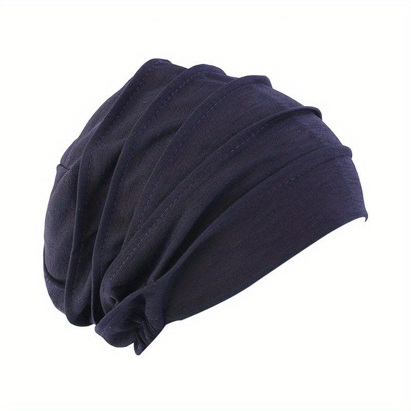 Thickened Elastic Turban Cap Solid Pleated Head Wrap Bandana Casual Beanies