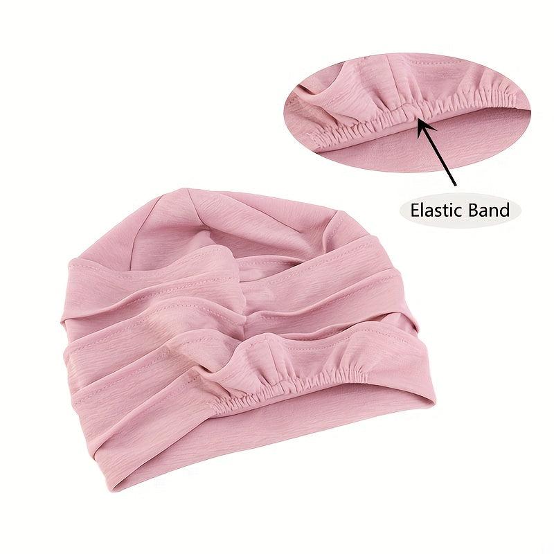 Thickened Elastic Turban Cap Solid Pleated Head Wrap Bandana Casual Beanies