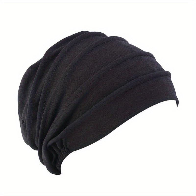 Thickened Elastic Turban Cap Solid Pleated Head Wrap Bandana Casual Beanies