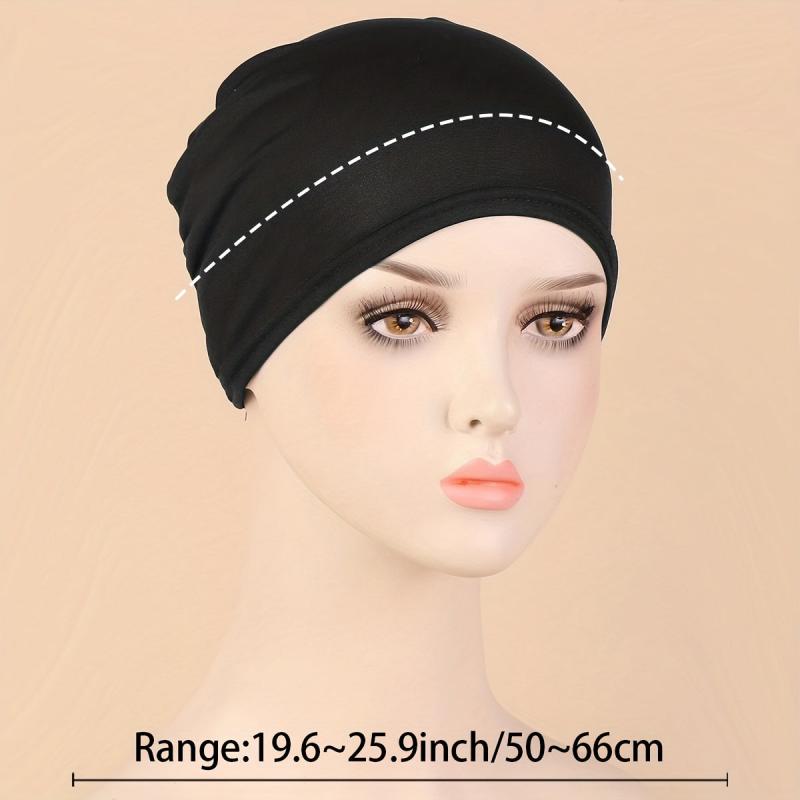 Solid Turban Cap Elastic Inner Cap Head Wraps Casual Bonnet Underscarf
