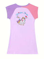 Girls Cartoon Unicorn Graphic Nightdress Short Sleeve Round Neck Nightgowns