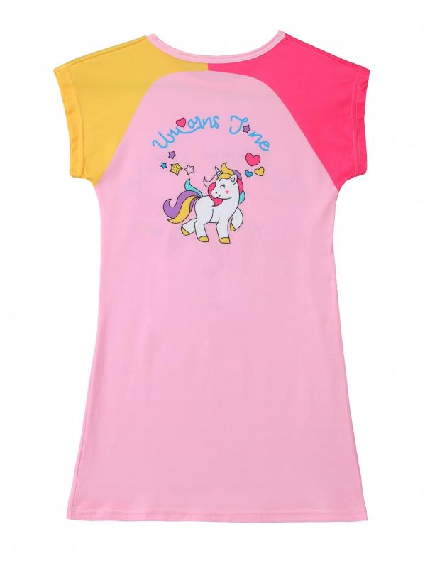 Girls Cartoon Unicorn Graphic Nightdress Short Sleeve Round Neck Nightgowns