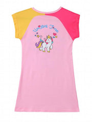 Girls Cartoon Unicorn Graphic Nightdress Short Sleeve Round Neck Nightgowns