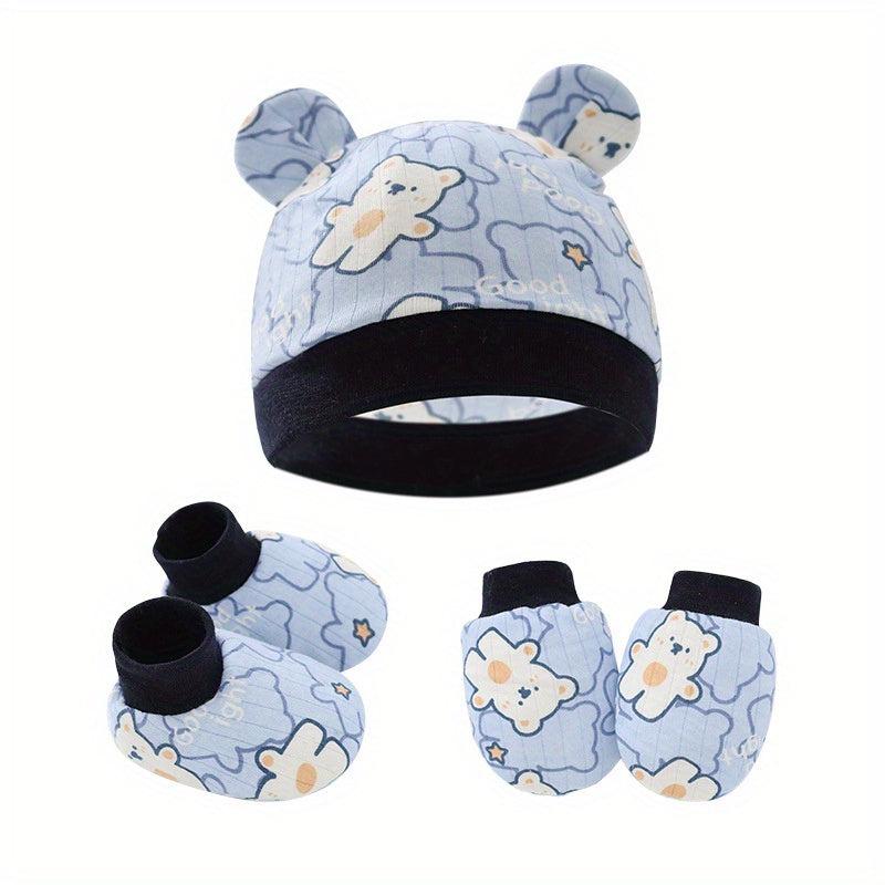 Newborn Infant Knitted Head Wrap Turban 3 Pcs Set Soft Cotton Beanie