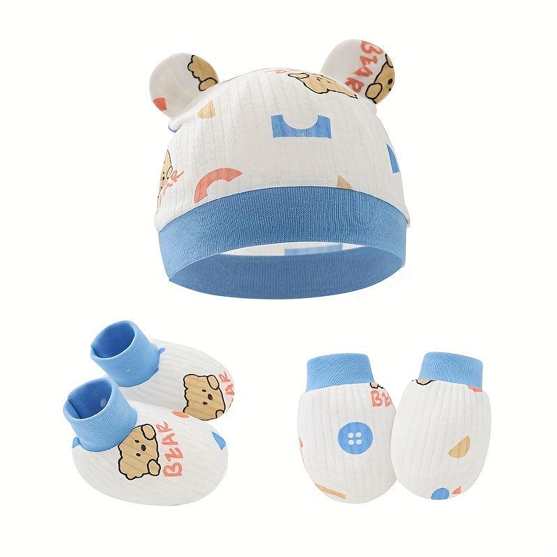 Newborn Infant Knitted Head Wrap Turban 3 Pcs Set Soft Cotton Beanie