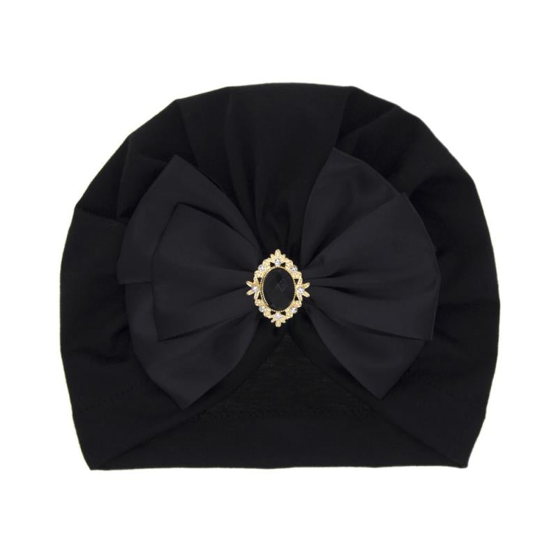 Newborn Baby Girls Bow Hat Solid Rhinestone Turbans Cap Headwear