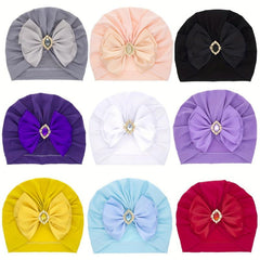 Newborn Baby Girls Bow Hat Solid Rhinestone Turbans Cap Headwear
