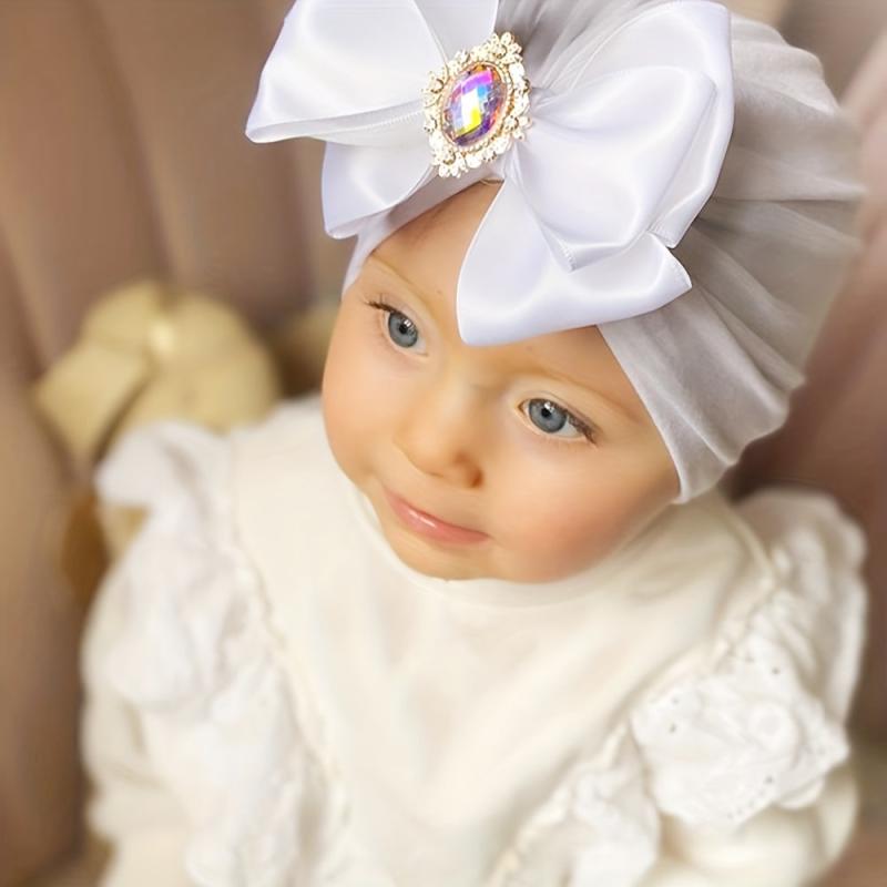 Newborn Baby Girls Bow Hat Solid Rhinestone Turbans Cap Headwear