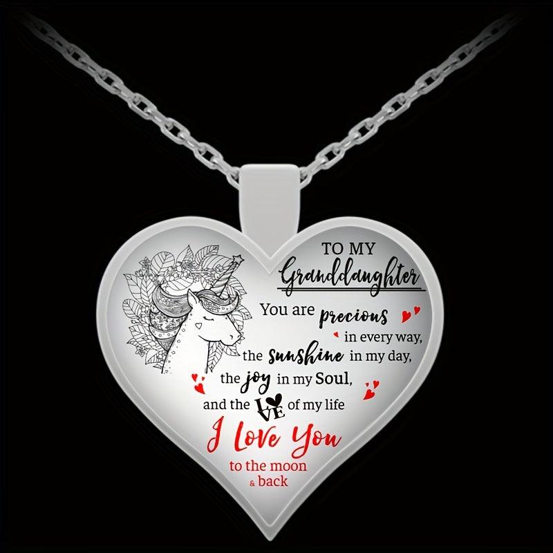 Unicorn Print Heart Shaped Pendant Necklace for Girls