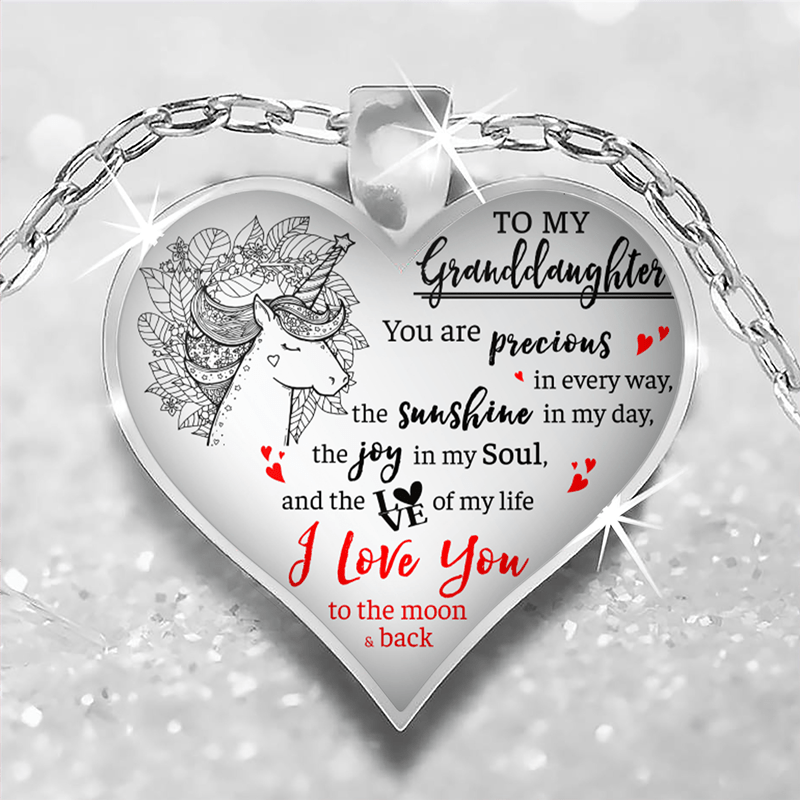 Unicorn Print Heart Shaped Pendant Necklace for Girls