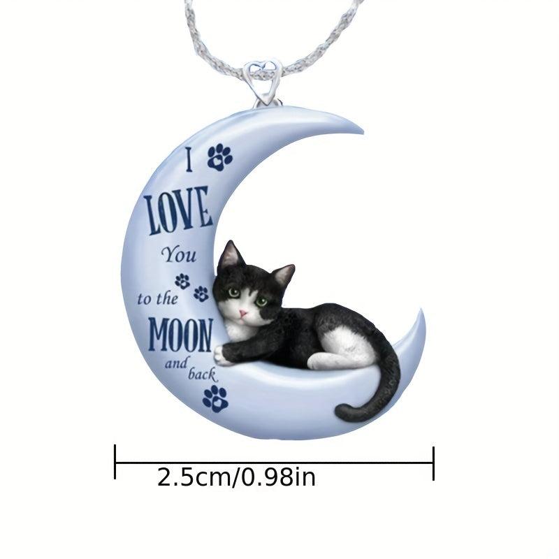 Cartoon Moon Cat Pendant Necklace for Girls