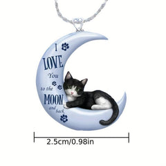 Cartoon Moon Cat Pendant Necklace for Girls