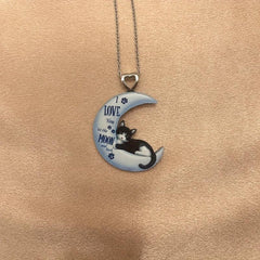 Cartoon Moon Cat Pendant Necklace for Girls