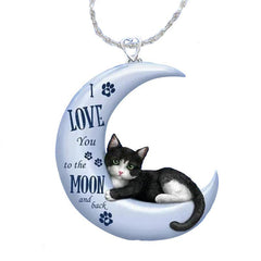 Cartoon Moon Cat Pendant Necklace for Girls