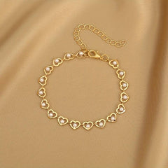Heart Decor Bracelet for Girls - Cubic Zirconia Faux Pearl Hand Decoration