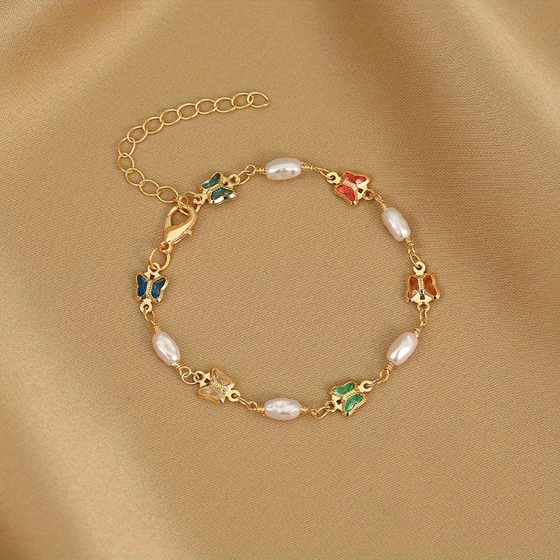 Heart Decor Bracelet for Girls - Cubic Zirconia Faux Pearl Hand Decoration