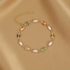 Heart Decor Bracelet for Girls - Cubic Zirconia Faux Pearl Hand Decoration