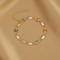 Heart Decor Bracelet for Girls - Cubic Zirconia Faux Pearl Hand Decoration