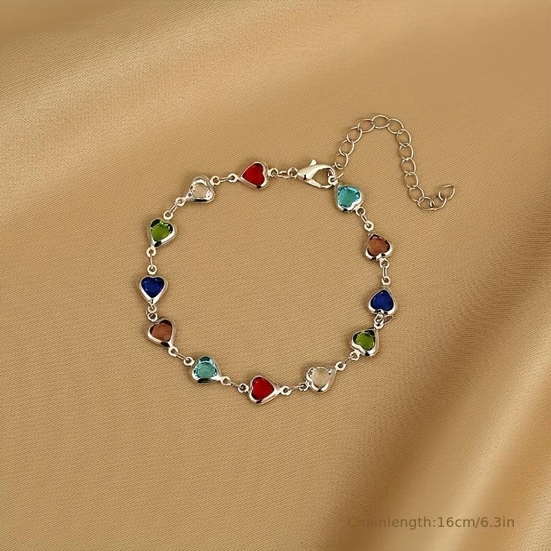 Heart Decor Bracelet for Girls - Cubic Zirconia Faux Pearl Hand Decoration