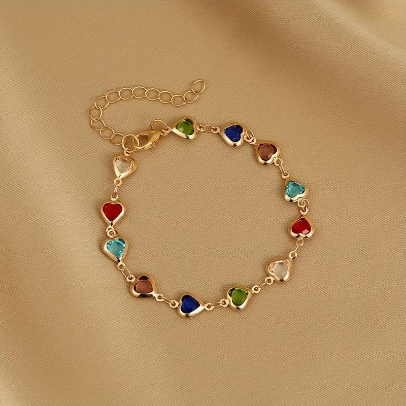 Heart Decor Bracelet for Girls - Cubic Zirconia Faux Pearl Hand Decoration