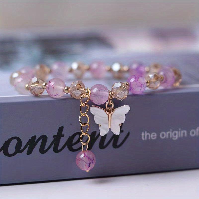 Elastic Beaded Butterfly Pendant Bracelet for Party
