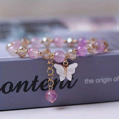 Elastic Beaded Butterfly Pendant Bracelet for Party