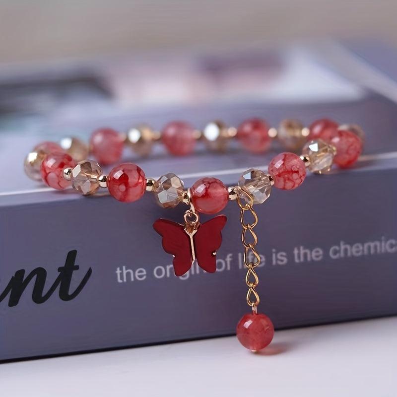 Elastic Beaded Butterfly Pendant Bracelet for Party