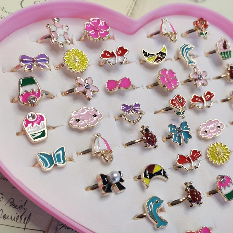 5pcs Children's Bow Girls Finger Ring Hand Jewelry Adjustable Ring
