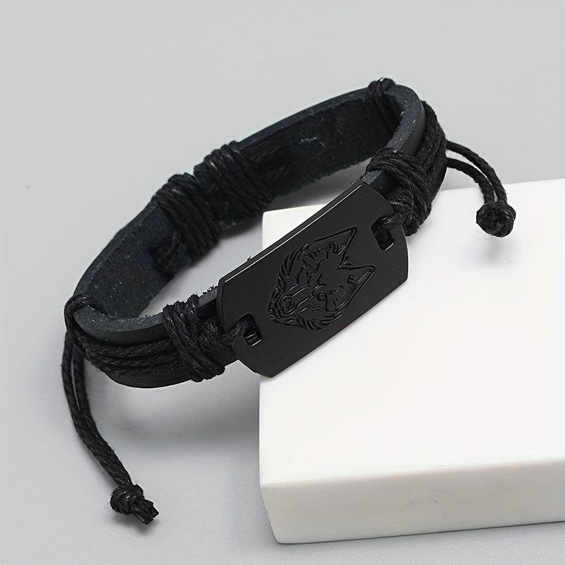 Punk Style Wolf Head Braided Bracelet for Boys