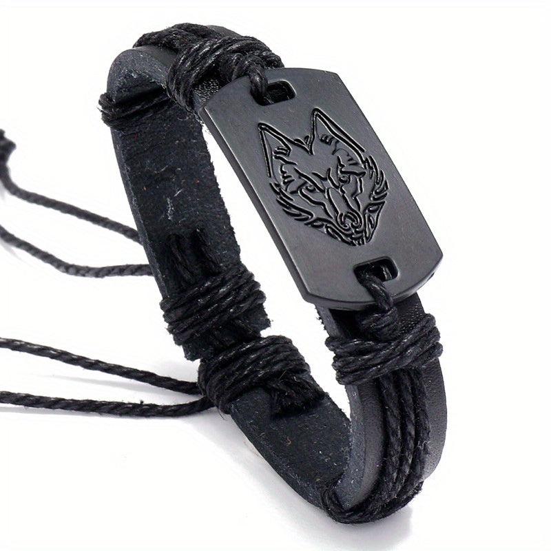 Punk Style Wolf Head Braided Bracelet for Boys