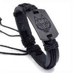 Punk Style Wolf Head Braided Bracelet for Boys