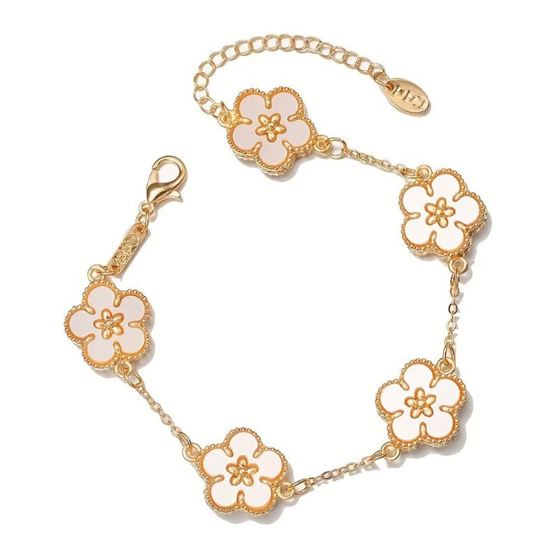 Girls Five Leaf Flower Chain Bracelet Blossom Charm Bangle