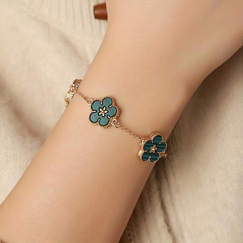 Girls Five Leaf Flower Chain Bracelet Blossom Charm Bangle