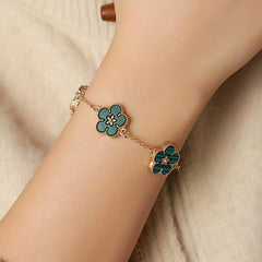 Girls Five Leaf Flower Chain Bracelet Blossom Charm Bangle