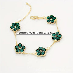 Girls Five Leaf Flower Chain Bracelet Blossom Charm Bangle