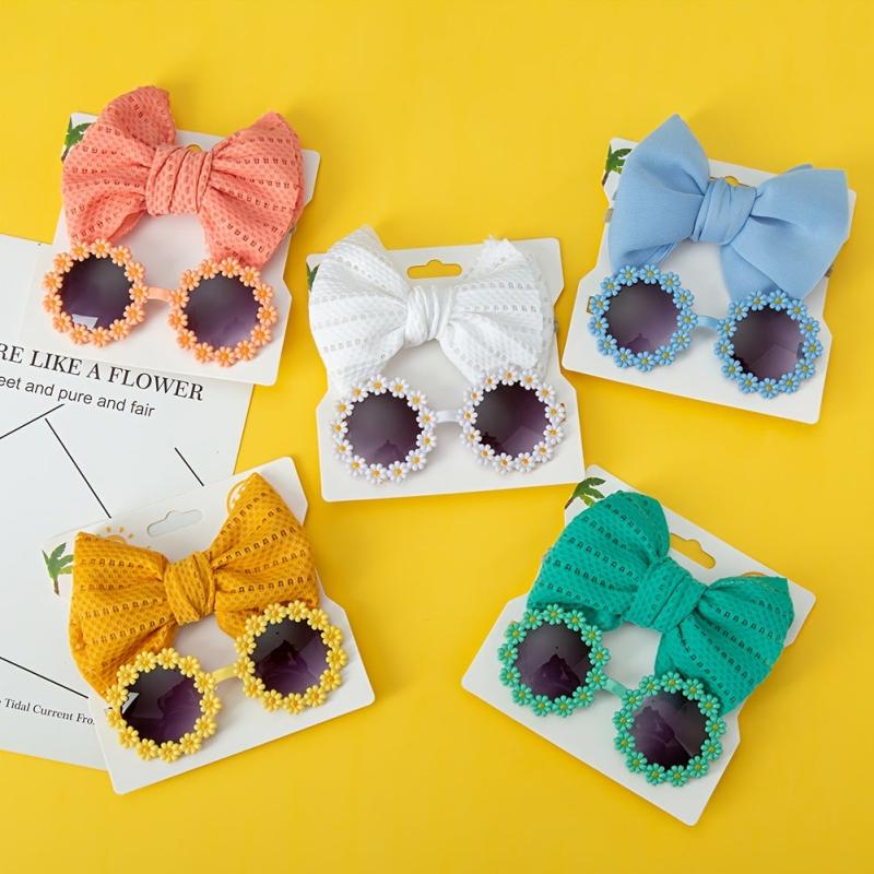 Girls Bow Headband & Daisy Sunglasses Set for Party Outdoor Sun Protection