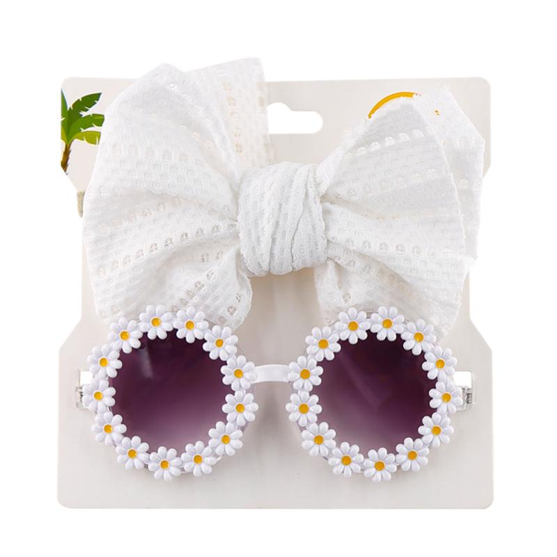 Girls Bow Headband & Daisy Sunglasses Set for Party Outdoor Sun Protection