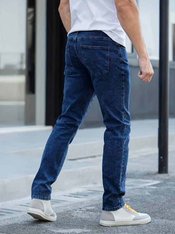 Men's Straight Regular Denim Jeans With Pockets