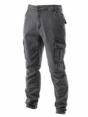 Men's Slim Fit Cargo Jeans Casual Street Style High Stretch Denim Pants