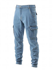 Men's Slim Fit Cargo Jeans Casual Street Style High Stretch Denim Pants