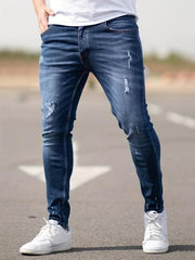Men's Slim Fit Ripped Tapered Jeans Casual Street Style Distressed Denim Pants