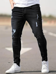 Men's Slim Fit Ripped Tapered Jeans Casual Street Style Distressed Denim Pants